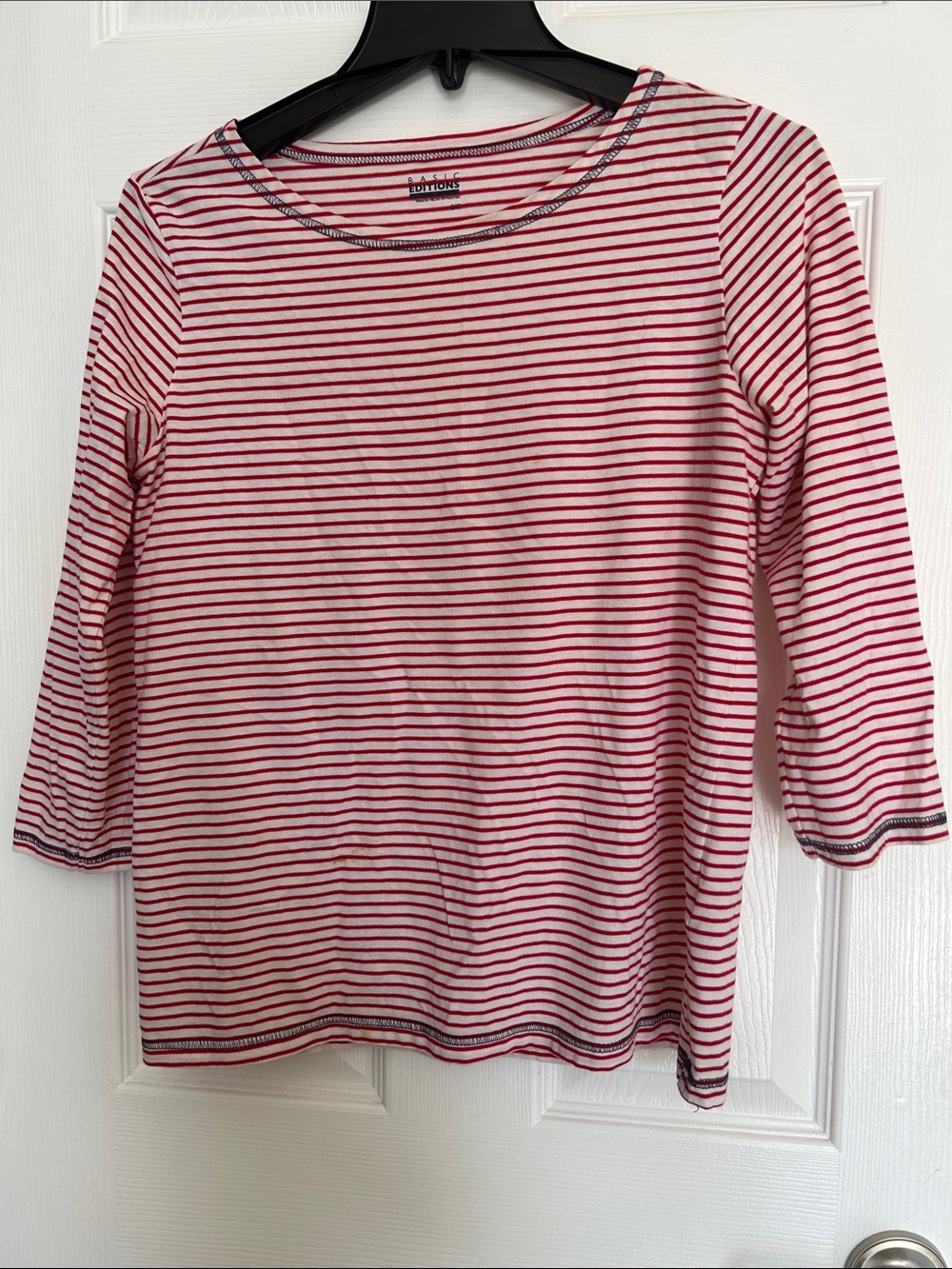Basic Editions Red and White Striped Long Sleeve Tee